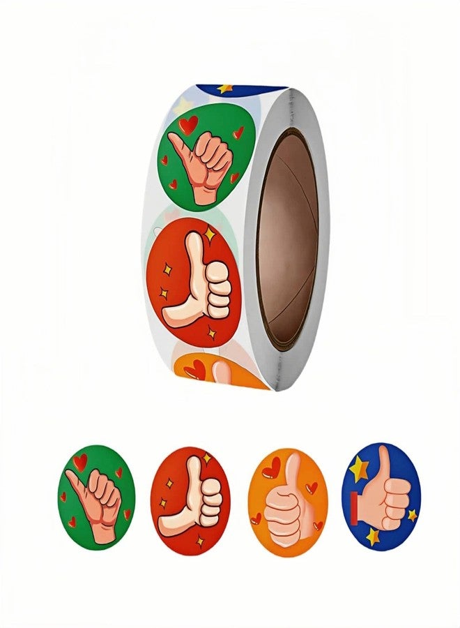 RyanDesign Thumbs Up Reward Stickers, 1 Inch, 500 Pieces, 4 Patterns, Teacher Encouragement Labels & Children's Gift Wrapping - Image 1
